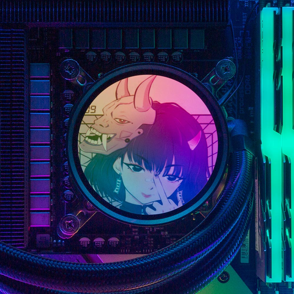 Aesthetic Demon AIO Cover for DeepCool Castle 240EX 280EX 360EX Addressable RGB - YacilArt - V1Tech