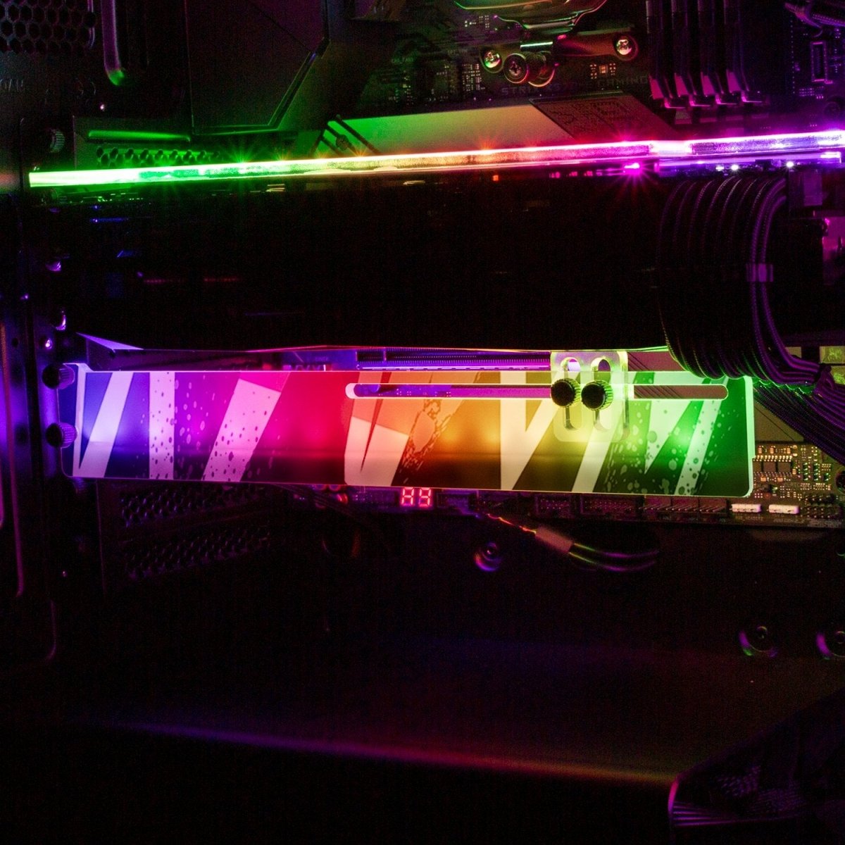 Black 80s Electric RGB GPU Support Bracket - V1Tech