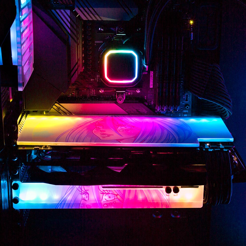 Crescent Blue Hues RGB GPU Support Bracket - Piumeli - V1Tech