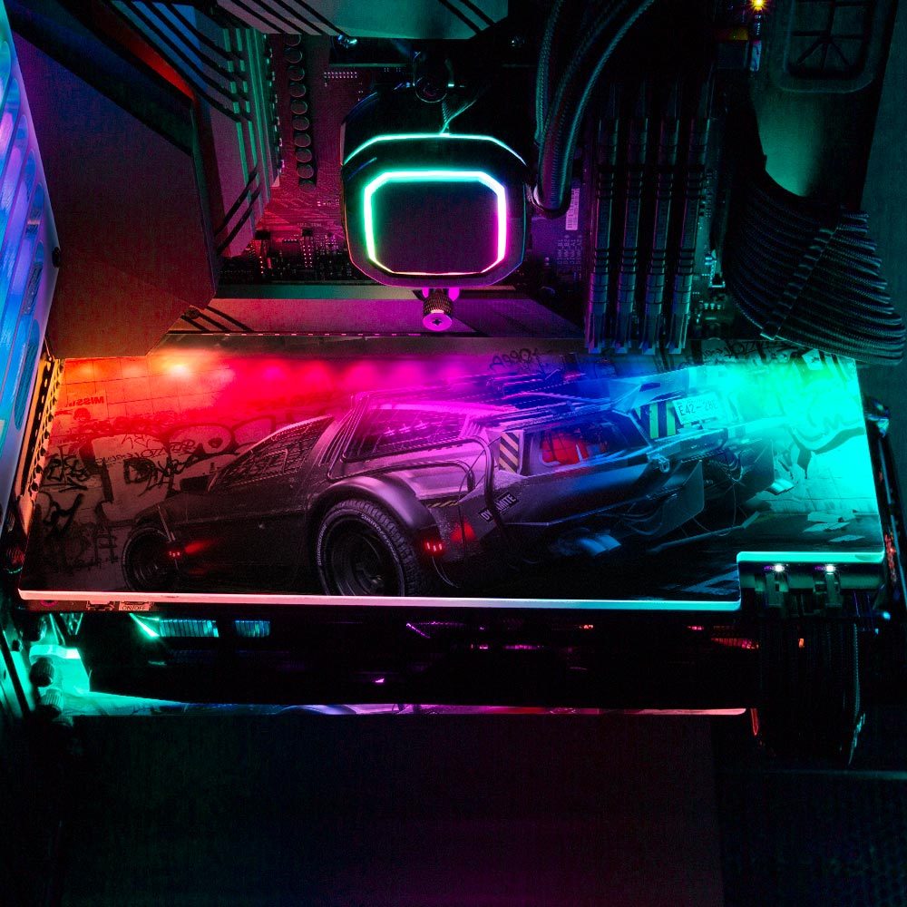 Cyber DeLorean2 RGB GPU Backplate - Skie Graphic Studio - V1Tech