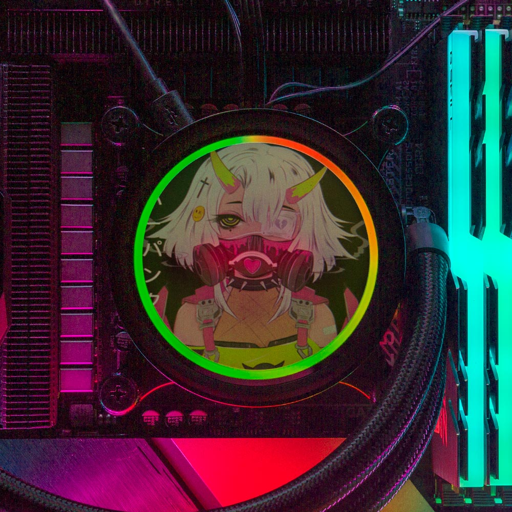 Cyberpunk Gothic Girl AIO Cover for NXT Kraken M22 X53 X63 X73 RGB 120,240,280, and 360mm - YacilArt - V1Tech