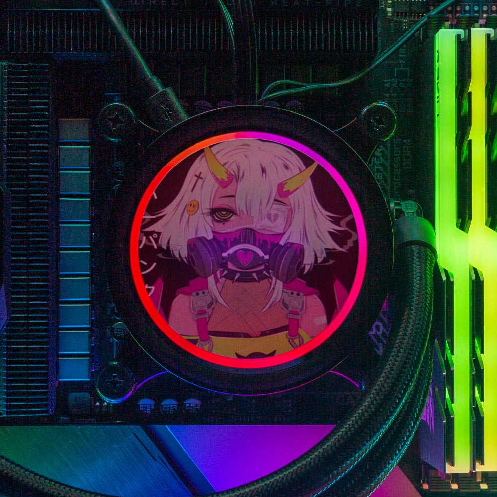 Cyberpunk Gothic Girl AIO Cover for NXT Kraken M22 X53 X63 X73 RGB 120,240,280, and 360mm - YacilArt - V1Tech