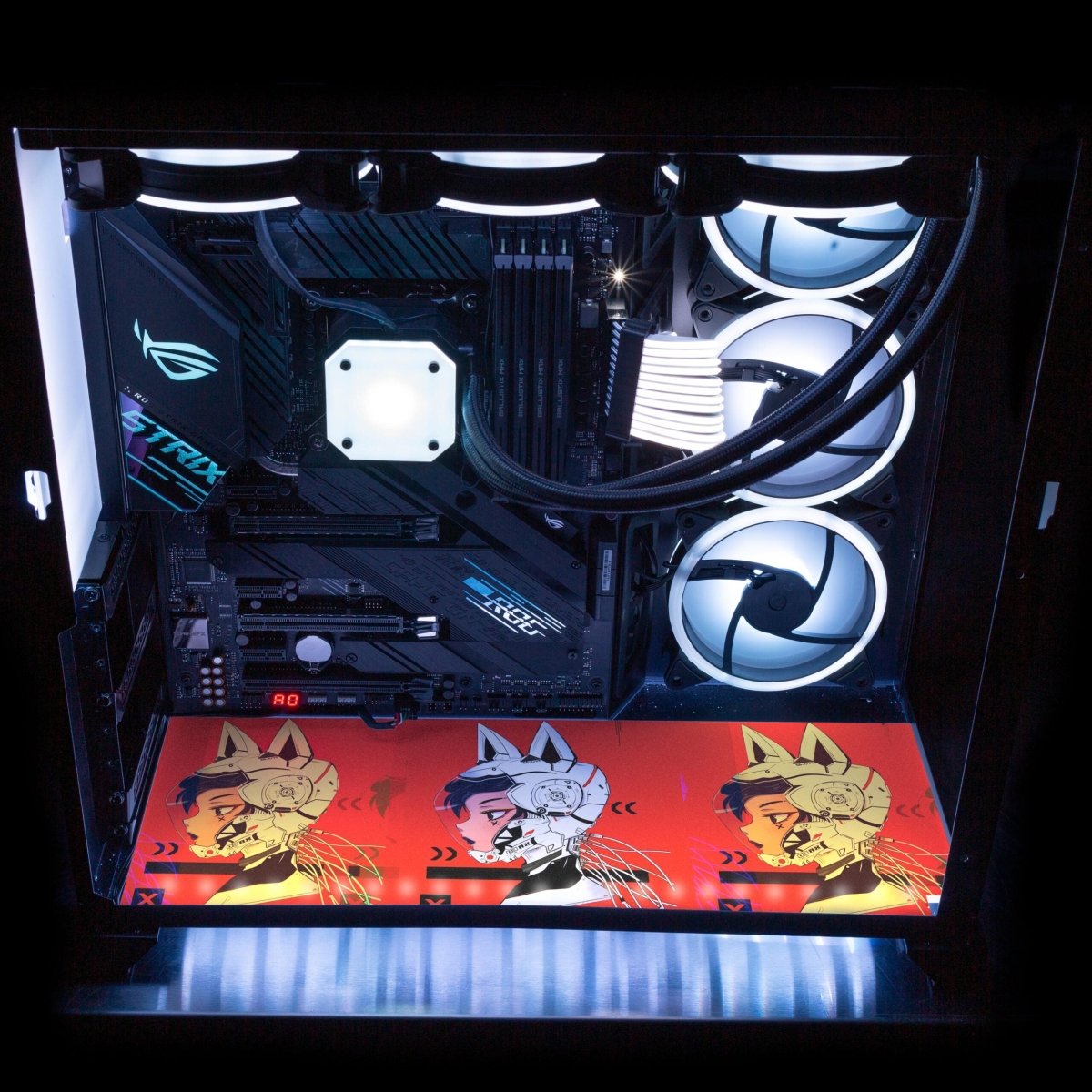 Cyberpunk Kitty Lian Li O11 Dynamic and XL Bottom Panel Plate Cover with ARGB LED Lighting - YacilArt - V1Tech