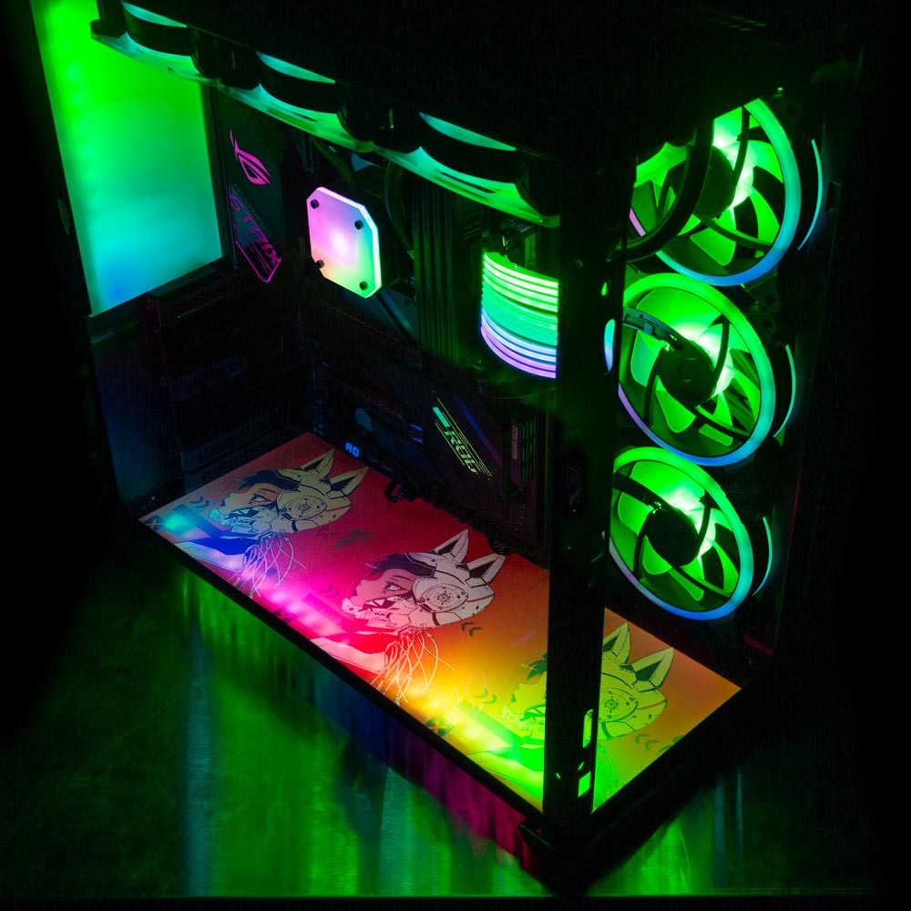 Cyberpunk Kitty Lian Li O11 Dynamic and XL Bottom Panel Plate Cover with ARGB LED Lighting - YacilArt - V1Tech