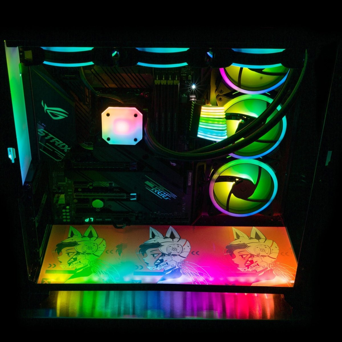 Cyberpunk Kitty Lian Li O11 Dynamic and XL Bottom Panel Plate Cover with ARGB LED Lighting - YacilArt - V1Tech