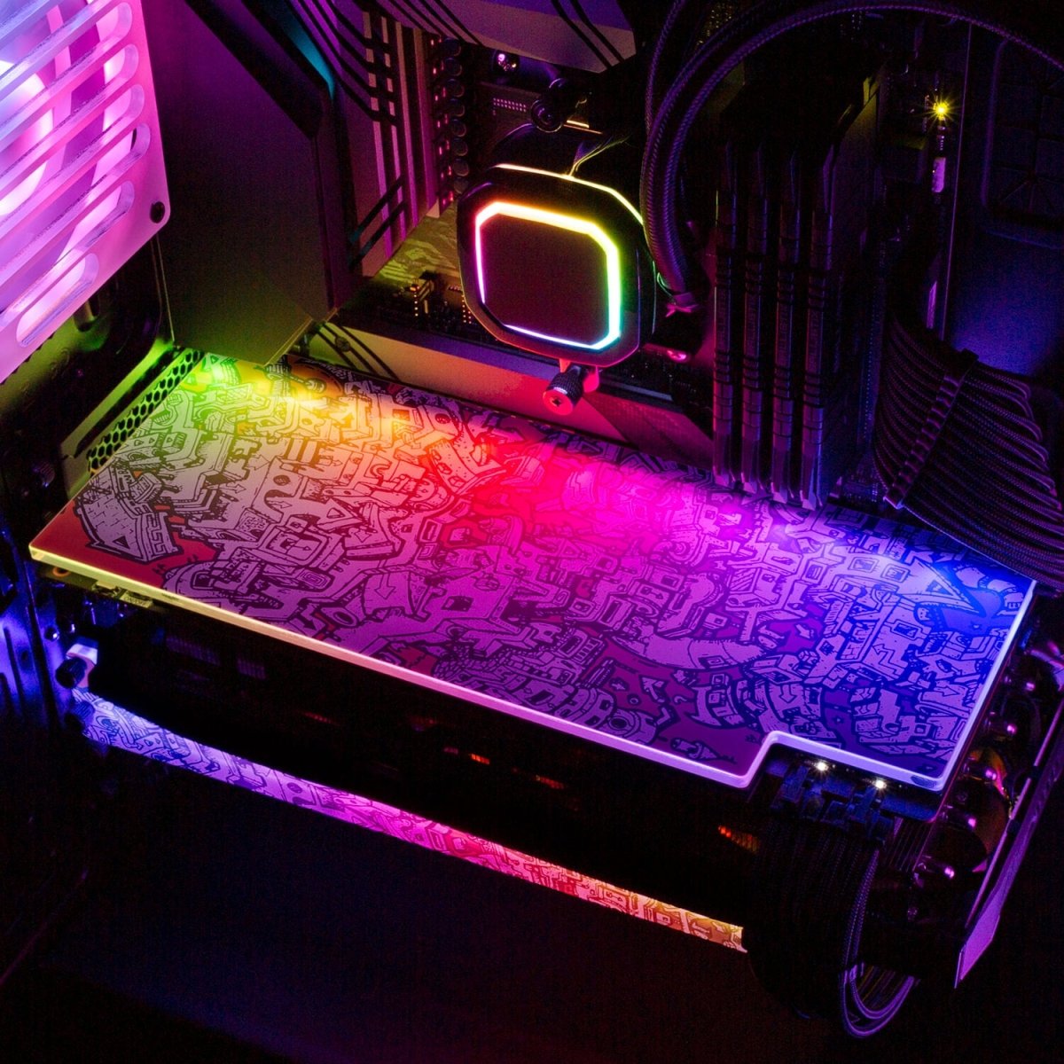 Lines of Tower Sunset RGB GPU Backplate - Dune Haggar - V1Tech