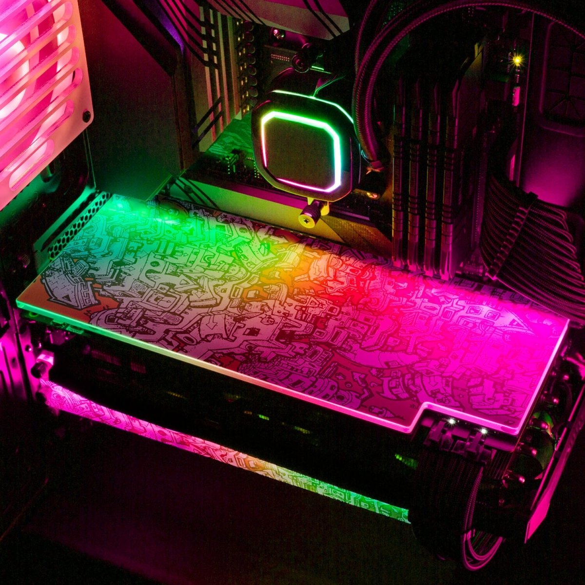 Lines of Tower Sunset RGB GPU Backplate - Dune Haggar - V1Tech