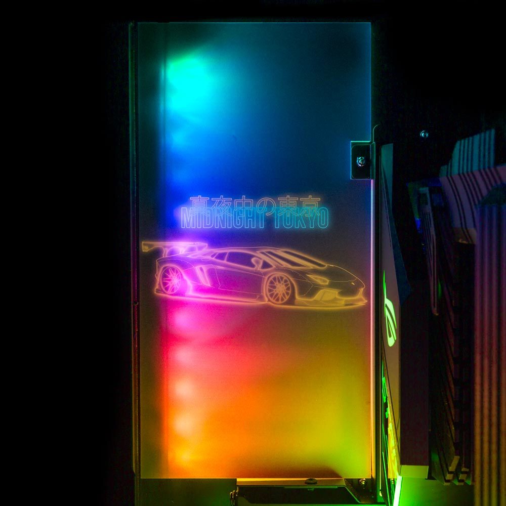 Midnight Tokyo Liberty Lian Li O11 and Dynamic and XL Rear Panel Plate Cover with ARGB LED Lighting - In House - V1Tech