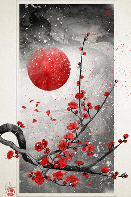 Moon and Sakura Plexi Glass Wall Art