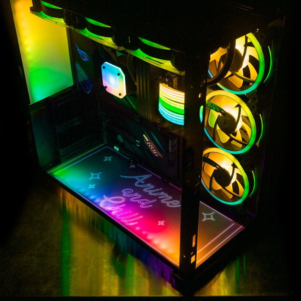 Neon Anime and Chill Lian Li O11 Dynamic and XL Bottom Panel Plate Cover with ARGB LED Lighting - Donnie Art - V1Tech