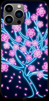 Neon Blue Sakura Tree RGB LED Protective Phone Case for iPhone and Samsung Models