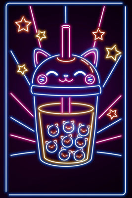 Neon Bubble Cat Plexi Glass Wall Art