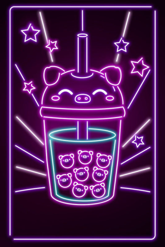 Neon Buta Bubble Tea Plexi Glass Wall Art - Donnie Art - V1Tech