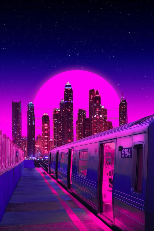 Neon City Train Plexi Glass Wall Art - Yagedan - V1Tech