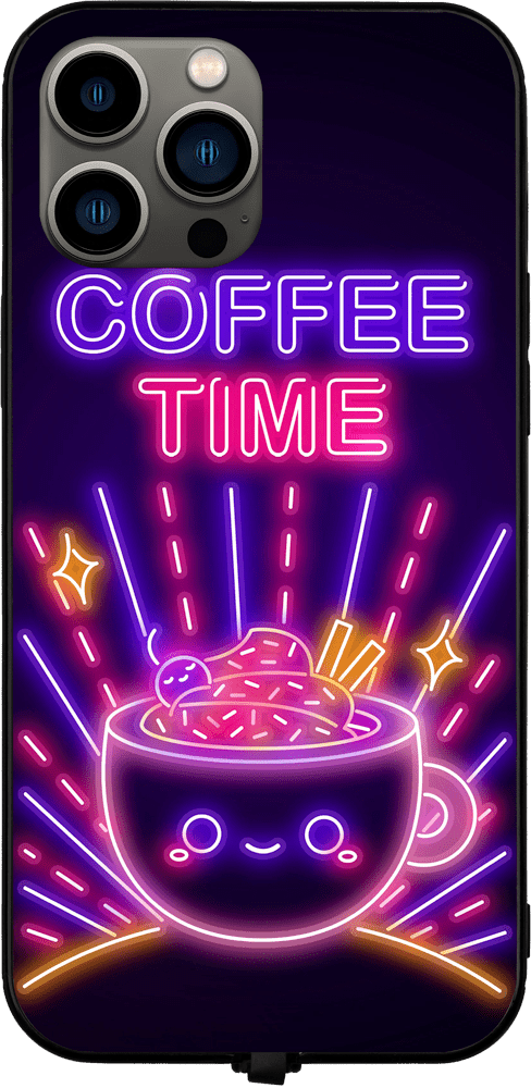 Neon Coffee Time RGB LED Protective Phone Case for iPhone and Samsung Models - Donnie Art - V1 Tech