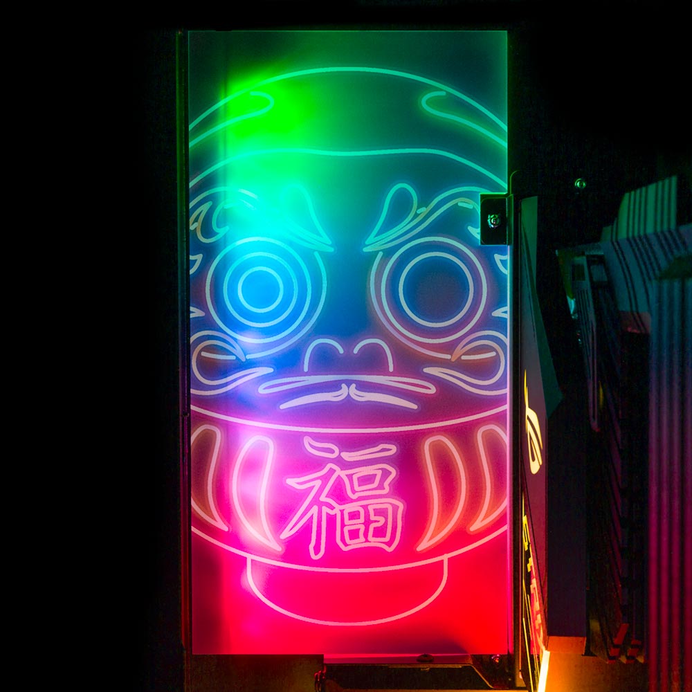 Neon Daruma Lian Li O11 and Dynamic and XL Rear Panel Plate Cover with ARGB LED Lighting - Donnie Art - V1Tech