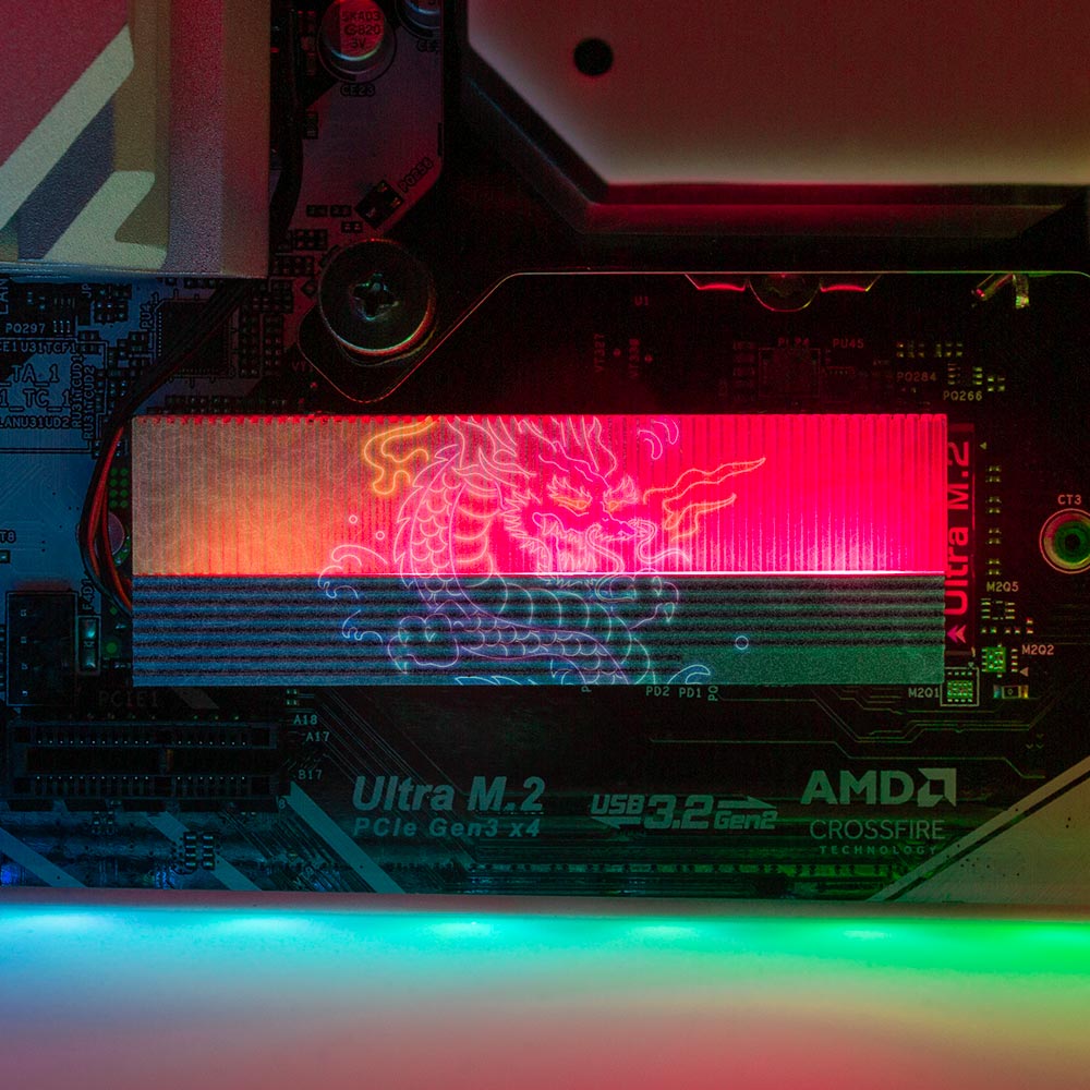 Neon Dragon M.2 Heatsink Cover with ARGB Lighting - Donnie Art - V1Tech