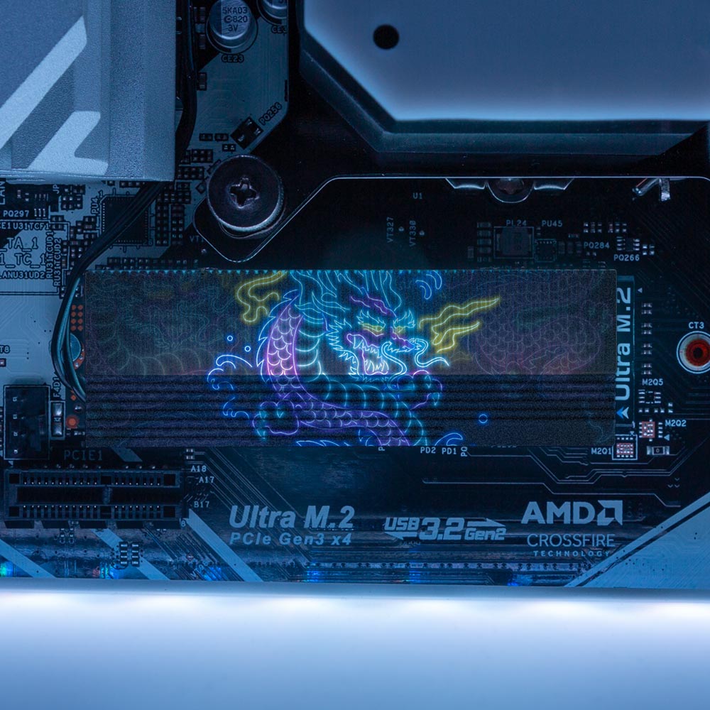 Neon Dragon M.2 Heatsink Cover with ARGB Lighting - Donnie Art - V1Tech