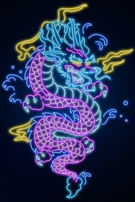 Neon Dragon Plexi Glass Wall Art