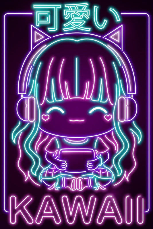 Neon Kawaii Girl Plexi Glass Wall Art - Donnie Art - V1Tech