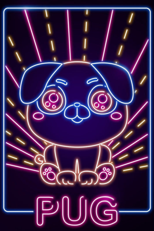 Neon Kawaii Pug Plexi Glass Wall Art - Donnie Art - V1Tech