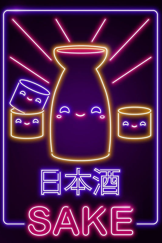 Neon Kawaii Sake Plexi Glass Wall Art - Donnie Art - V1Tech