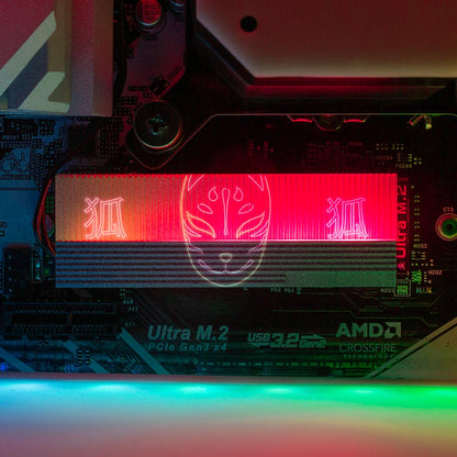 Neon Kitsune Mask M.2 Heatsink Cover with ARGB Lighting - Donnie Art - V1Tech