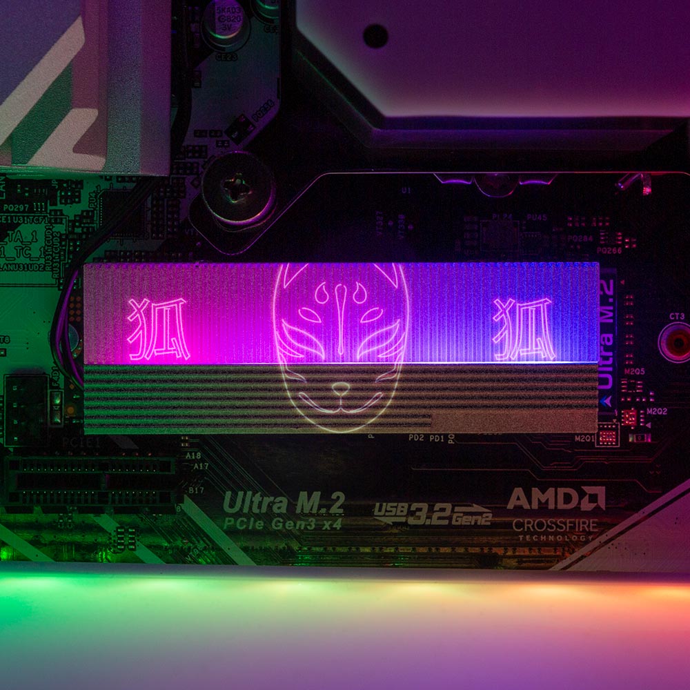 Neon Kitsune Mask M.2 Heatsink Cover with ARGB Lighting - Donnie Art - V1Tech