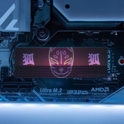 Neon Kitsune Mask M.2 Heatsink Cover with ARGB Lighting - Donnie Art - V1Tech