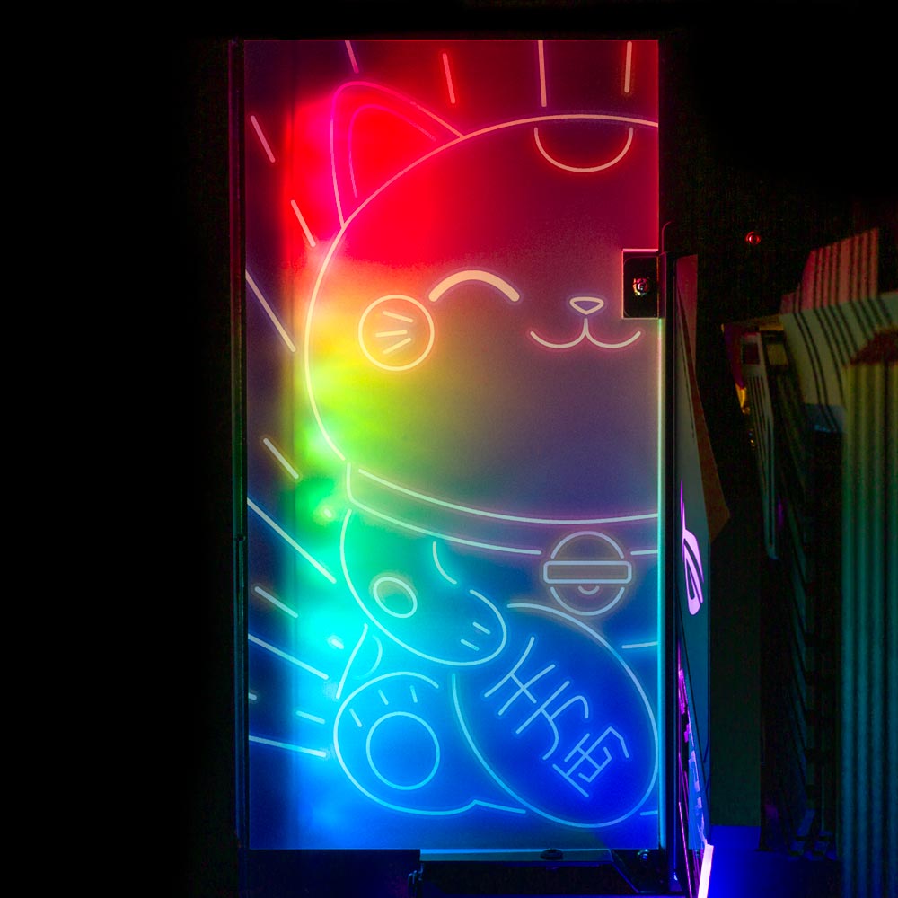 Neon Maneki Neko Lian Li O11 and Dynamic and XL Rear Panel Plate Cover with ARGB LED Lighting - Donnie Art - V1Tech