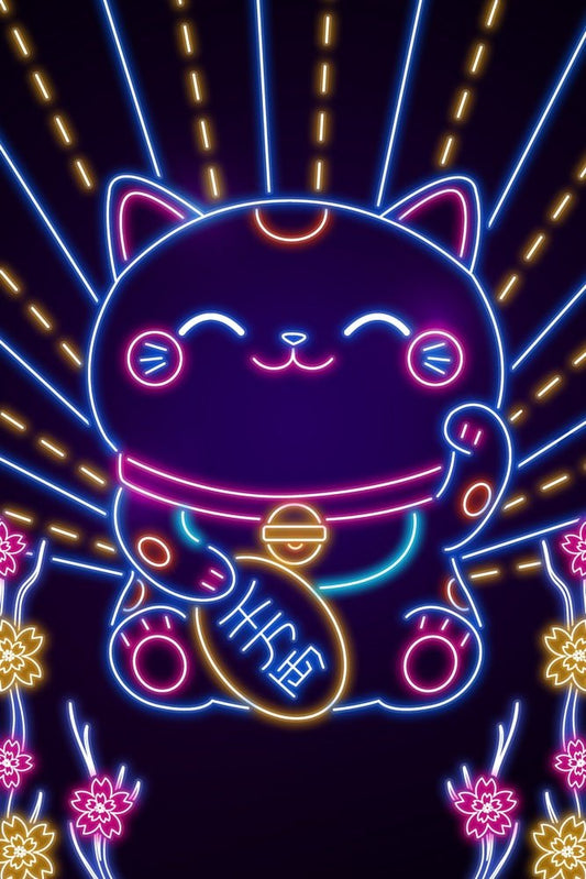 Neon Maneki Neko Plexi Glass Wall Art - Donnie Art - V1Tech