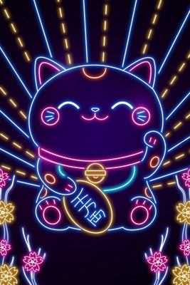 Neon Maneki Neko Plexi Glass Wall Art