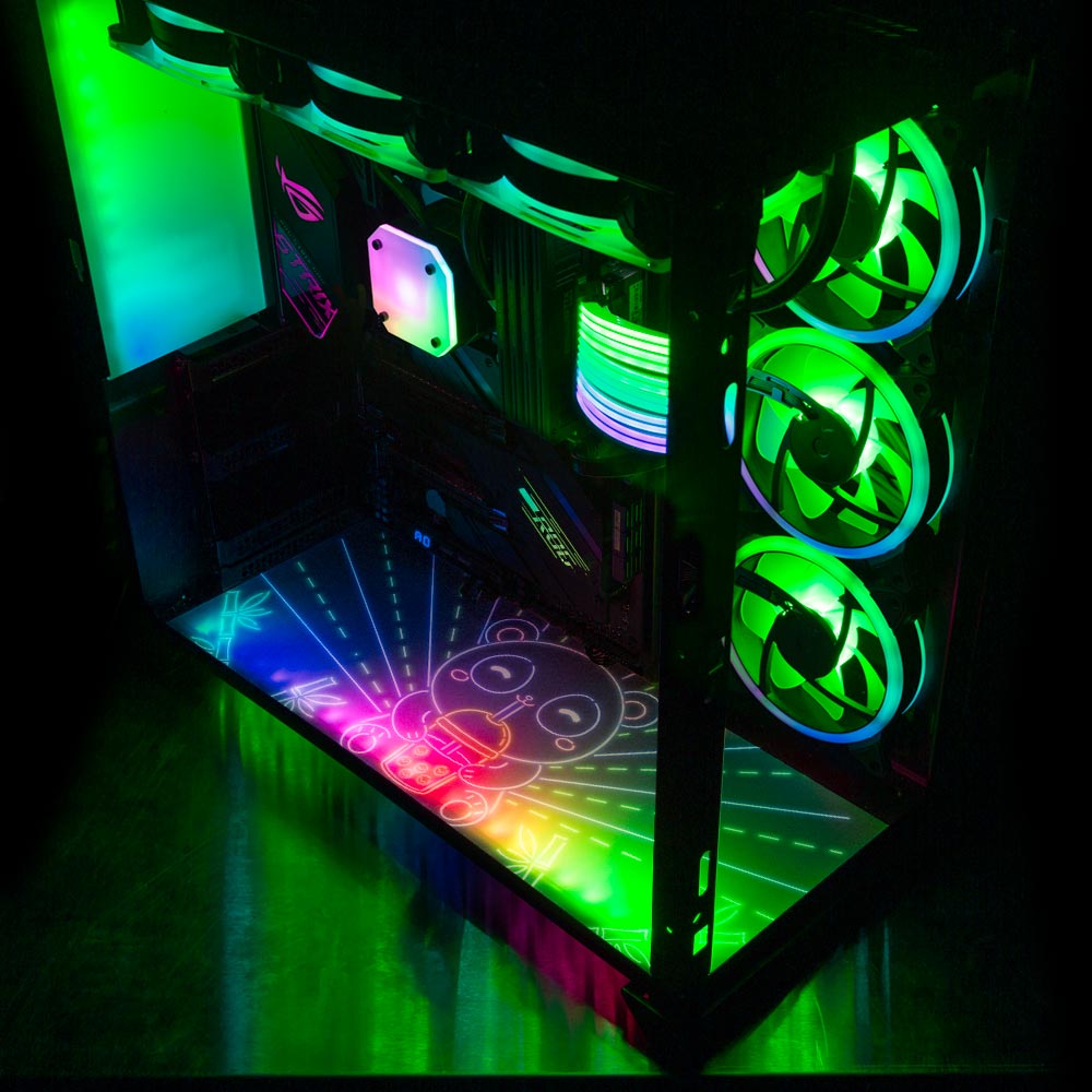 Neon Panda Boba Tea Lian Li O11 Dynamic and XL Bottom Panel Plate Cover with ARGB LED Lighting - Donnie Art - V1Tech