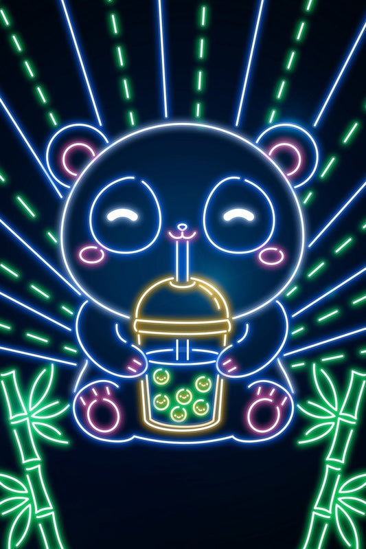 Neon Panda Boba Tea Plexi Glass Wall Art - Donnie Art - V1Tech