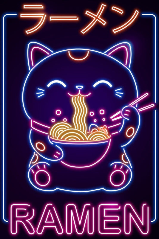 Neon Ramen Neko Plexi Glass Wall Art - Donnie Art - V1Tech