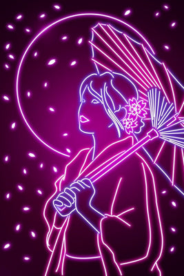 Neon Umbrella Girl Plexi Glass Wall Art