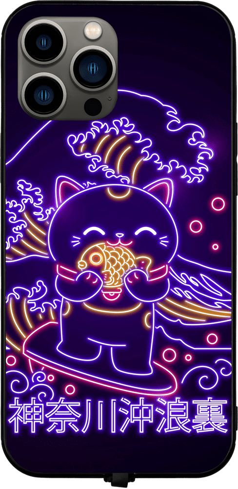 Neon Wave Cat RGB LED Protective Phone Case for iPhone and Samsung Models - Donnie Art - V1 Tech