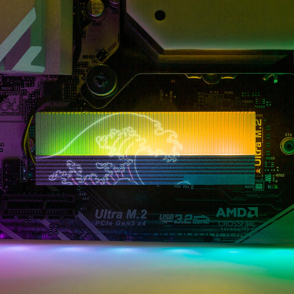 Neon Wave M.2 Heatsink Cover with ARGB Lighting - Donnie Art - V1Tech