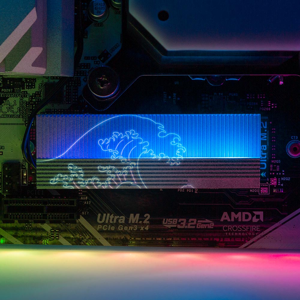 Neon Wave M.2 Heatsink Cover with ARGB Lighting - Donnie Art - V1Tech