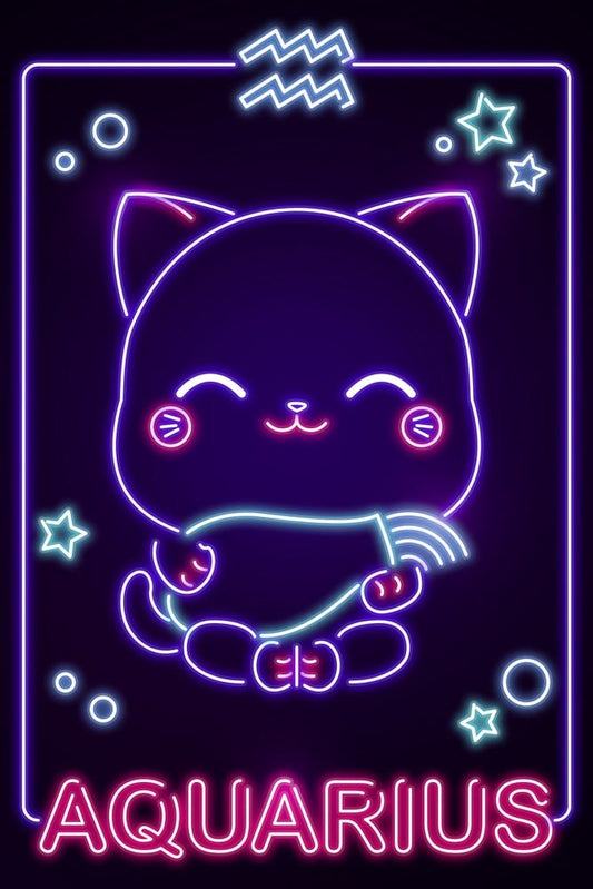 Neon Zodiac Kawaii Aquarius Plexi Glass Wall Art - Donnie Art - V1Tech