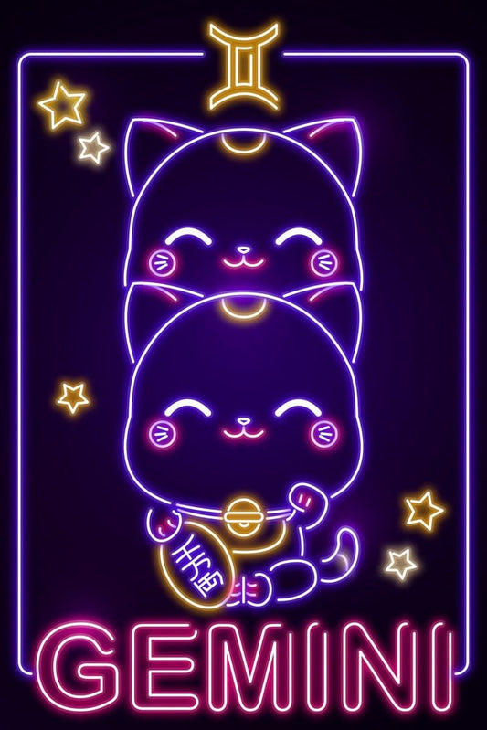 Neon Zodiac Kawaii Gemini Plexi Glass Wall Art - Donnie Art - V1Tech