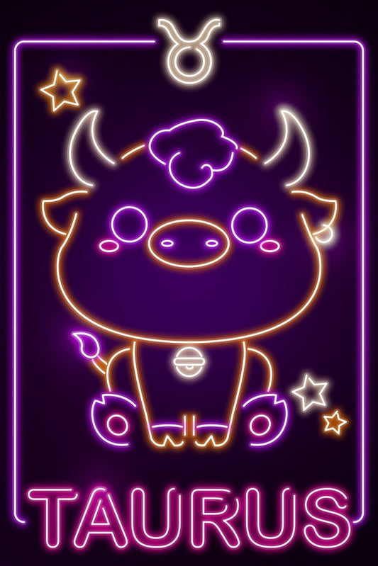 Neon Zodiac Kawaii Taurus Plexi Glass Wall Art - Donnie Art - V1Tech