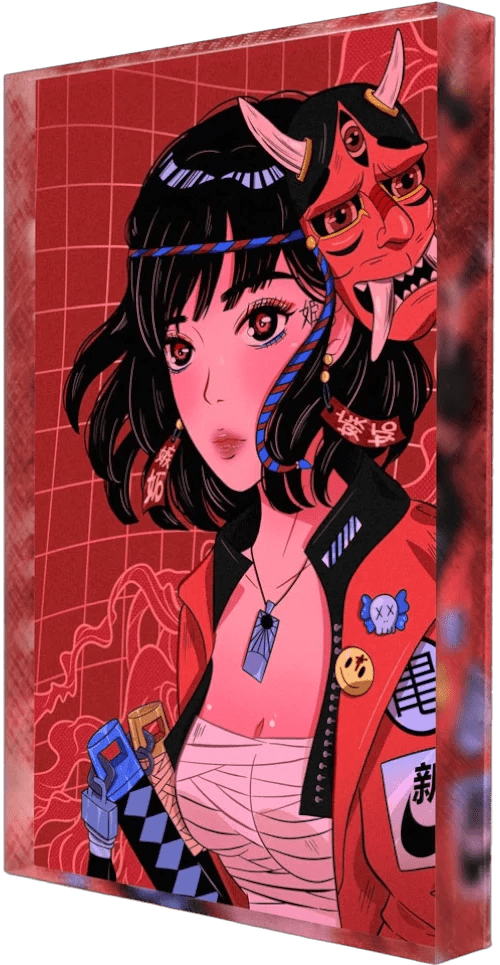 Oni Cyber Girl Plexi Glass Desk Art - B Clarissa Art - V1Tech