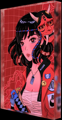 Oni Cyber Girl Plexi Glass Desk Art