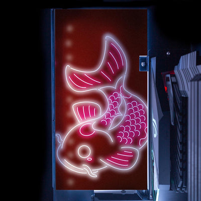 Red Neon Carpe Koi Lian Li O11 and Dynamic and XL Rear Panel Plate Cover with ARGB LED Lighting