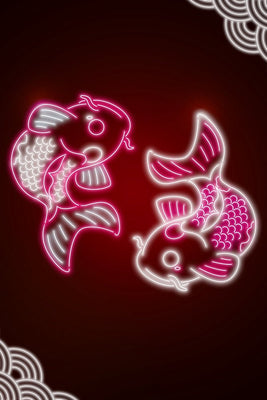 Red Neon Carpe Koi Plexi Glass Wall Art