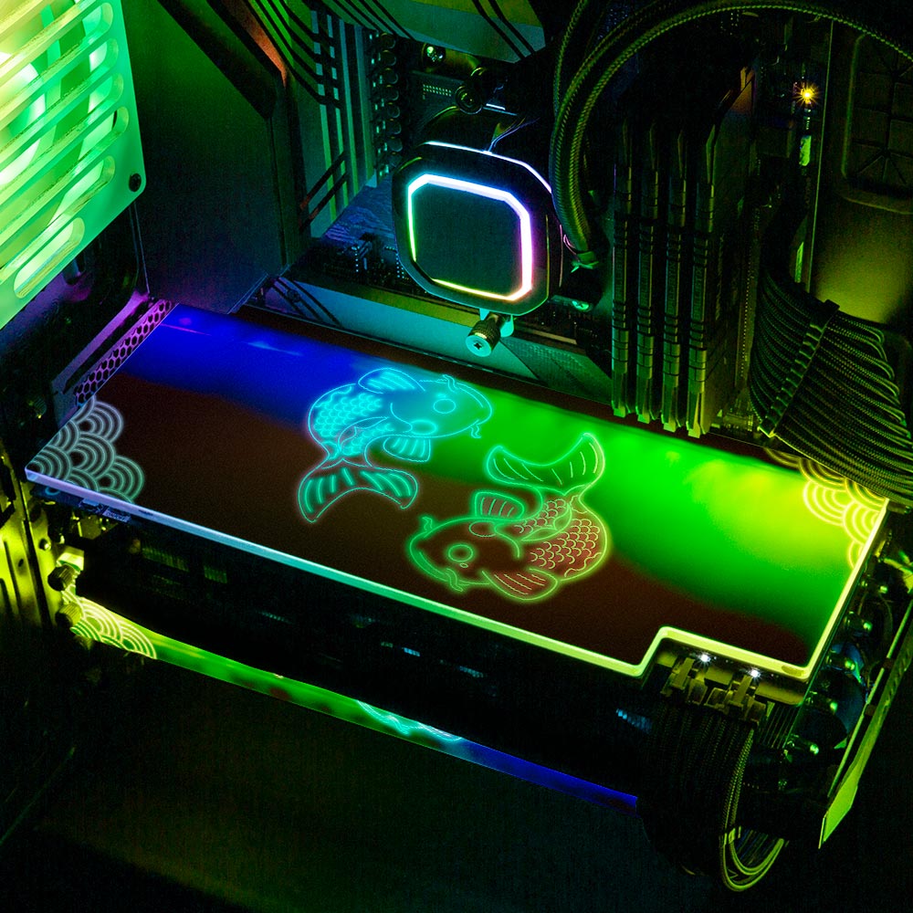 Red Neon Carpe Koi RGB GPU Backplate - Donnie Art - V1Tech