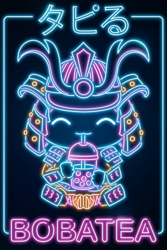 Retro Neon Boba Tea Samurai Plexi Glass Wall Art - Donnie Art - V1Tech