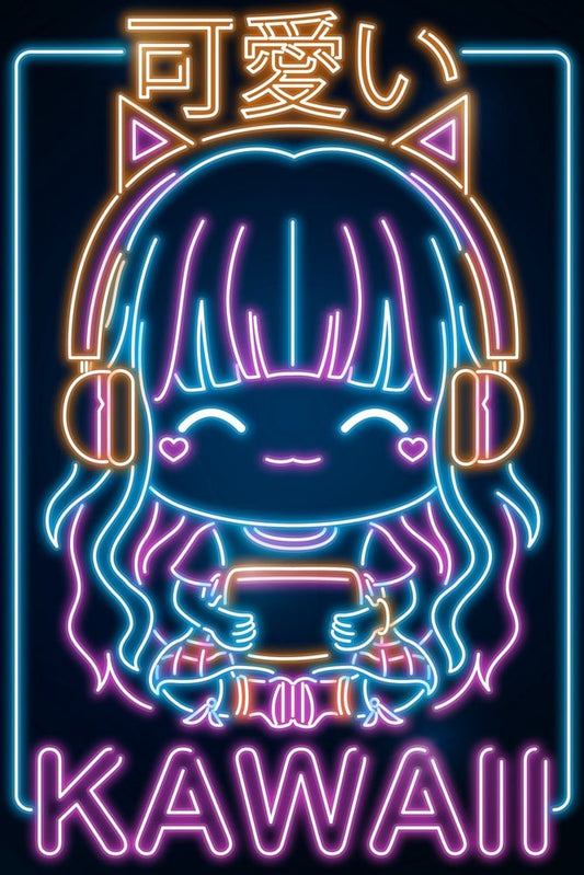 Retro Neon Kawaii Girl Plexi Glass Wall Art - Donnie Art - V1Tech