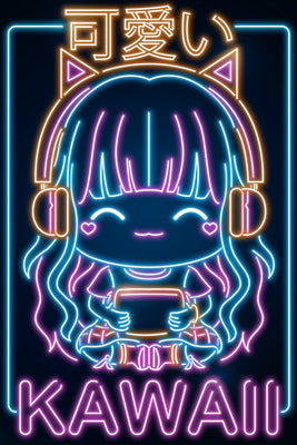 Retro Neon Kawaii Girl Plexi Glass Wall Art